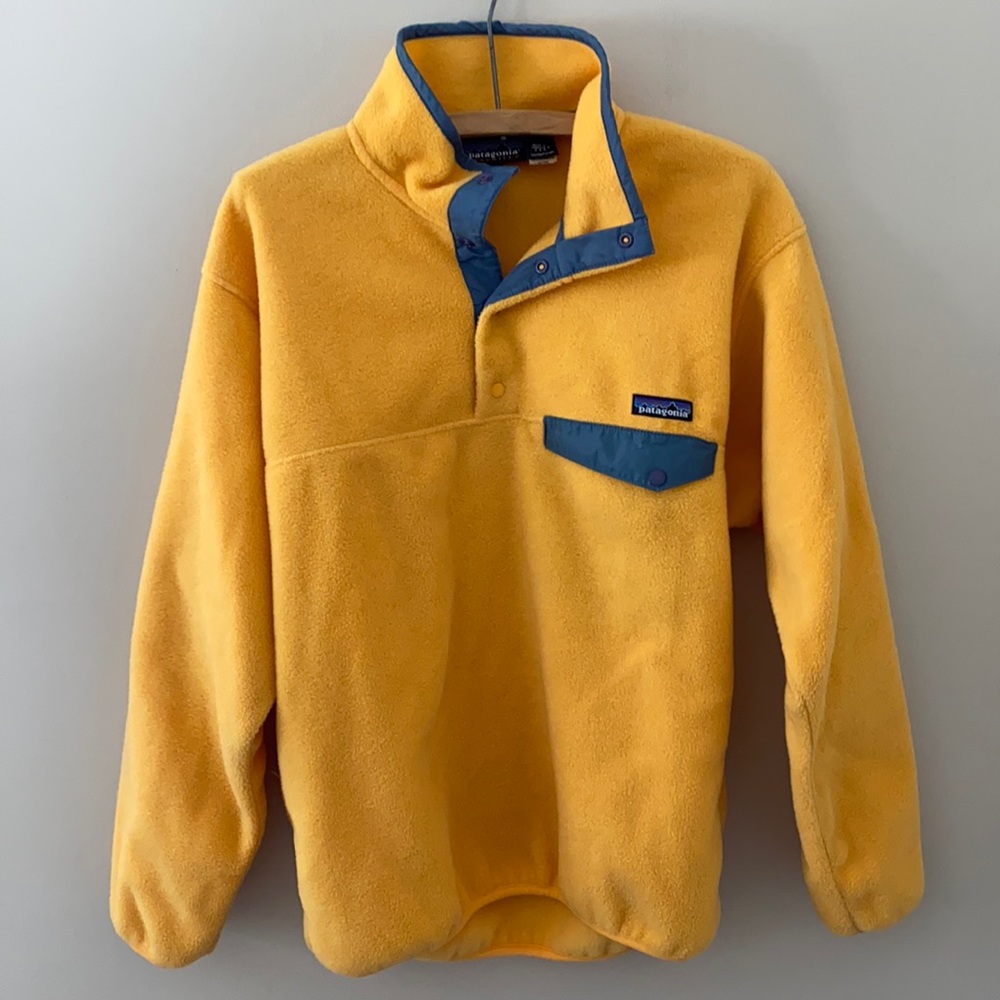 Patagonia Men's Yellow Fleece Shirt with Blue Accents